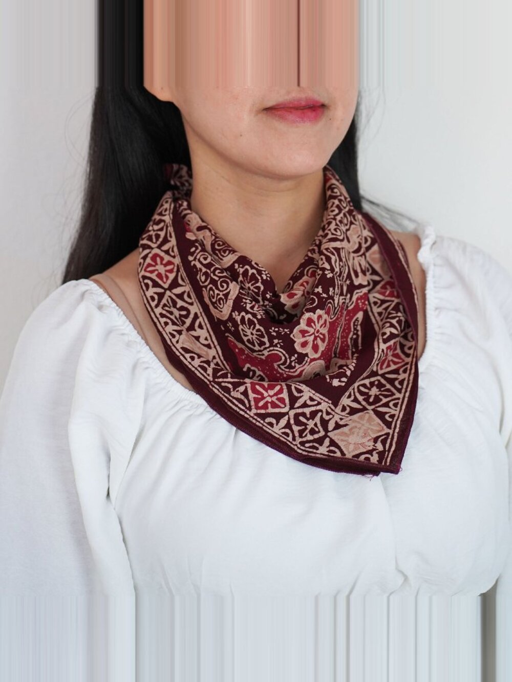 Hand Dyed Batik Bandana, Sunlit Garden, Red Burgundy